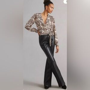 ANTHROPOLOGIE - Wrap Tie Front Rabbit Print Long Sleeve Blouse Size XXS